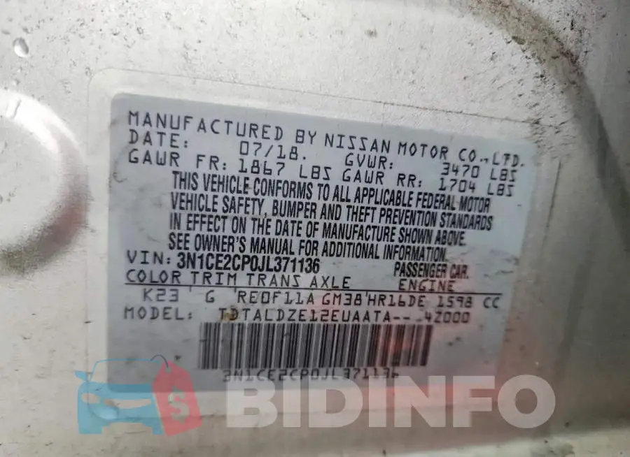3N1CE2CP0JL371136 Photo# 13