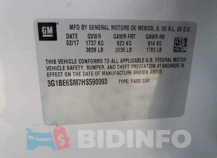 3G1BE6SM7HS590093 Photo# 12