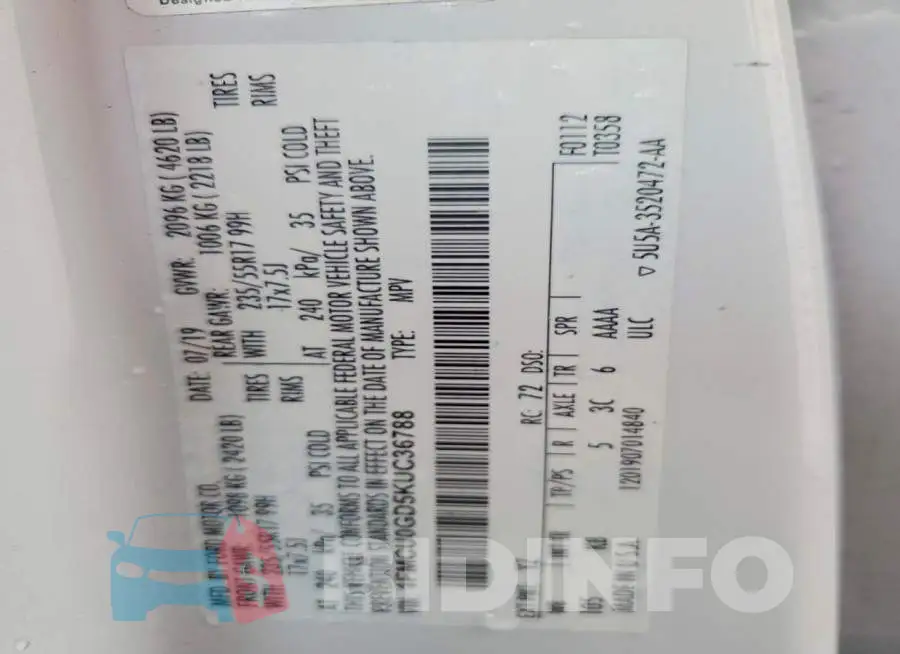 1FMCU0GD5KUC36788 Photo# 13