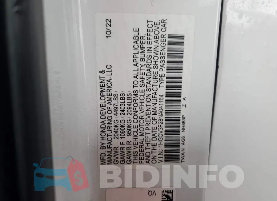 1HGCV3F28NA041164 Photo# 12