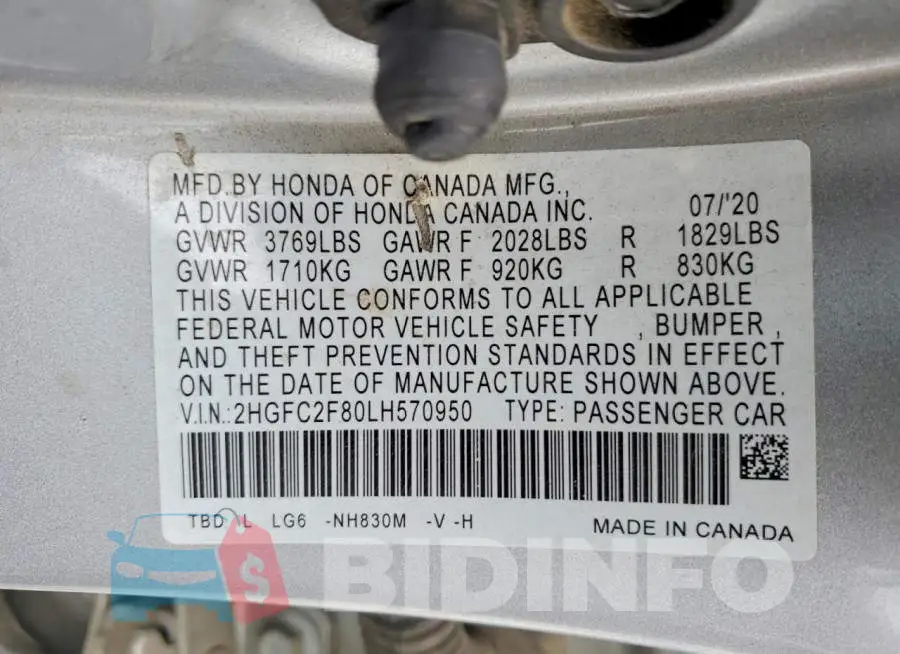 2HGFC2F80LH570950 Photo# 12