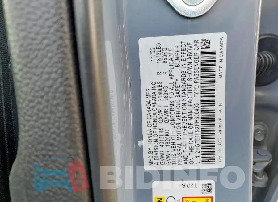 2HGFE1F9XPH300403 Photo# 12