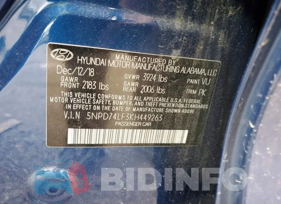 5NPD74LF3KH449263 Photo# 12