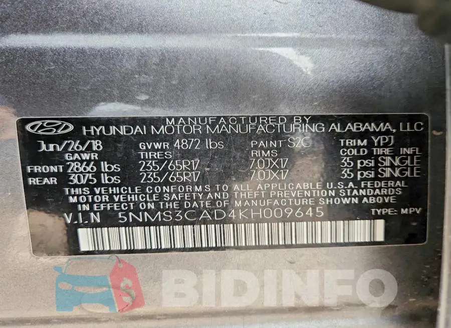 5NMS3CAD4KH009645 Photo# 13