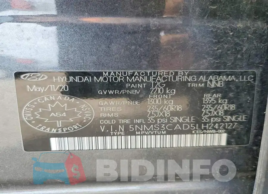 5NMS3CAD5LH242127 Photo# 14