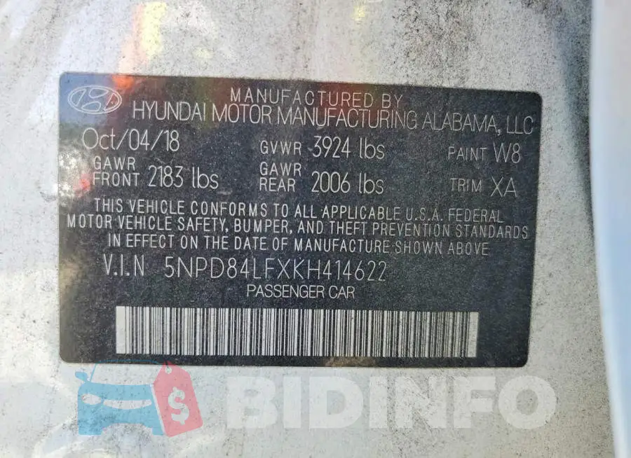 5NPD84LFXKH414622 Photo# 12