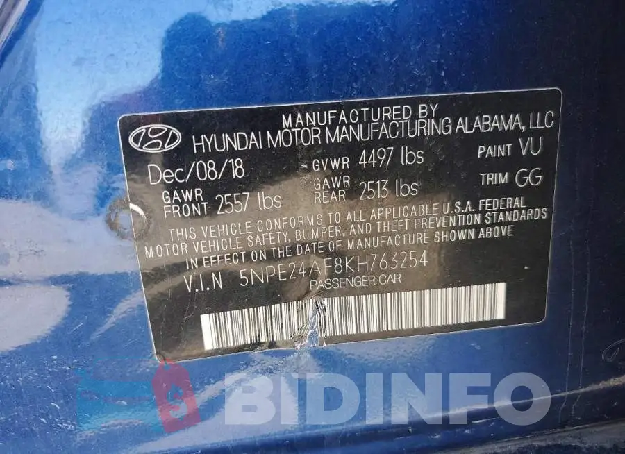 5NPE24AF8KH763254 Photo# 12