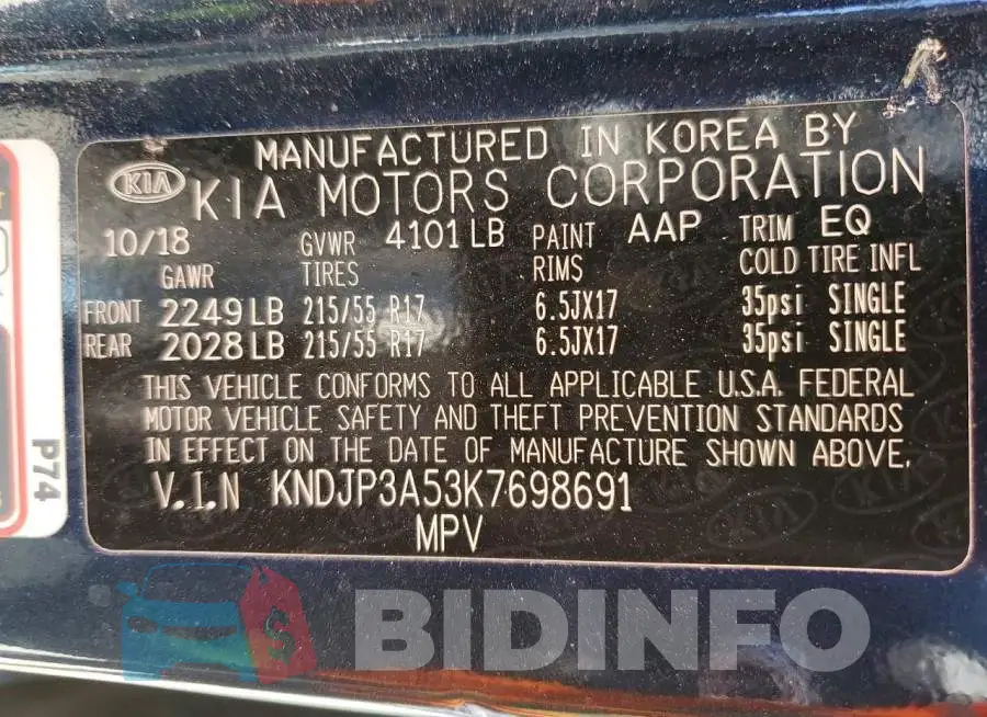 KNDJP3A53K7698691 Photo# 14