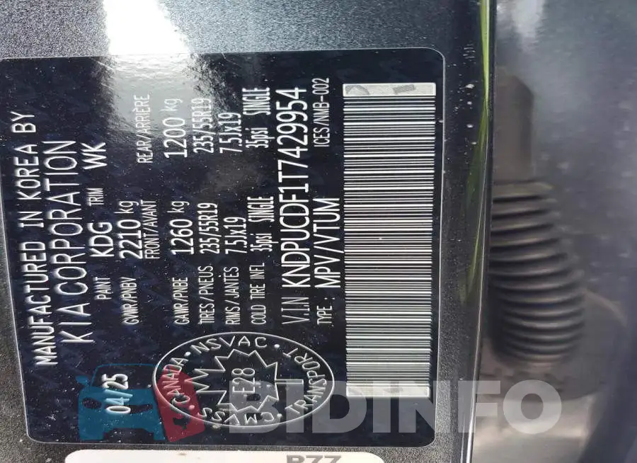 KNDPUCDF1T7429954 Photo# 14
