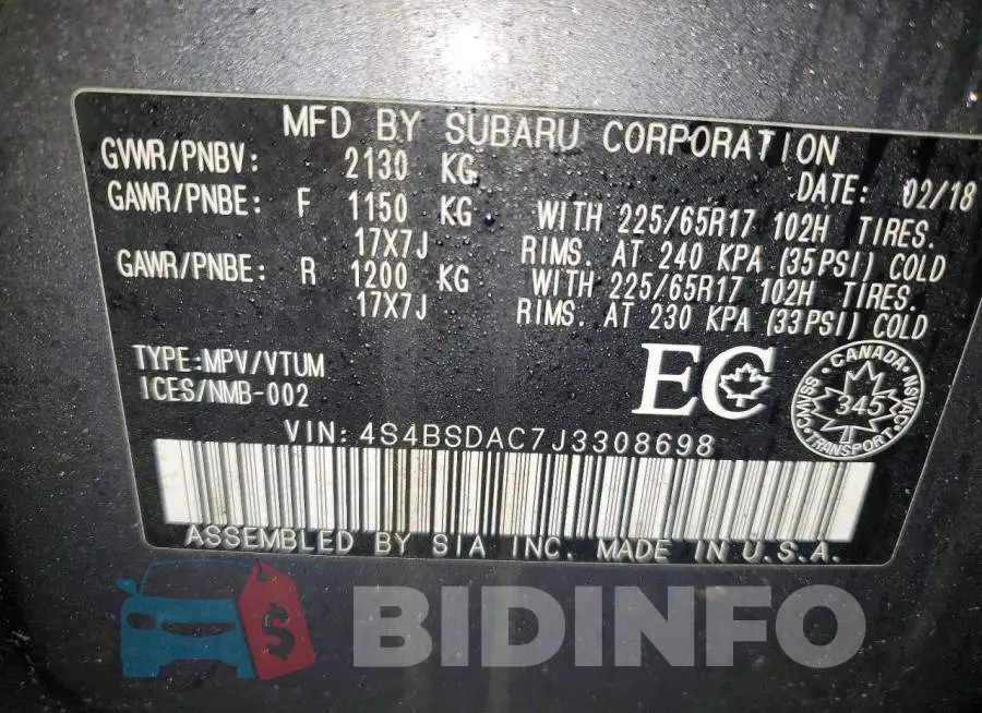 4S4BSDAC7J3308698 Photo# 13