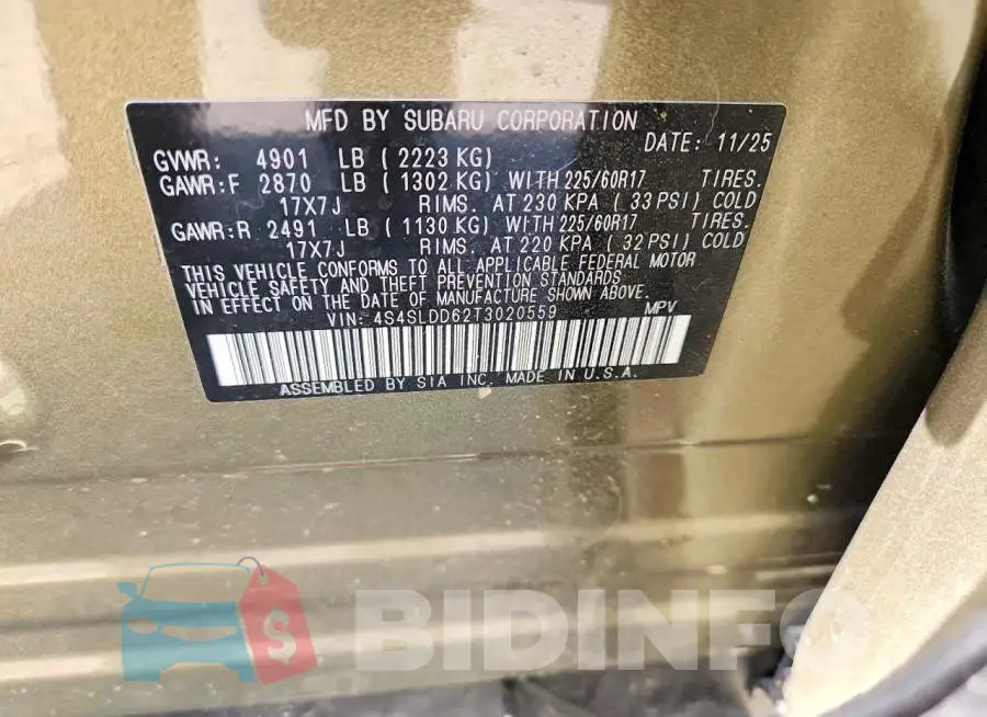 4S4SLDD62T3020559 Photo# 14