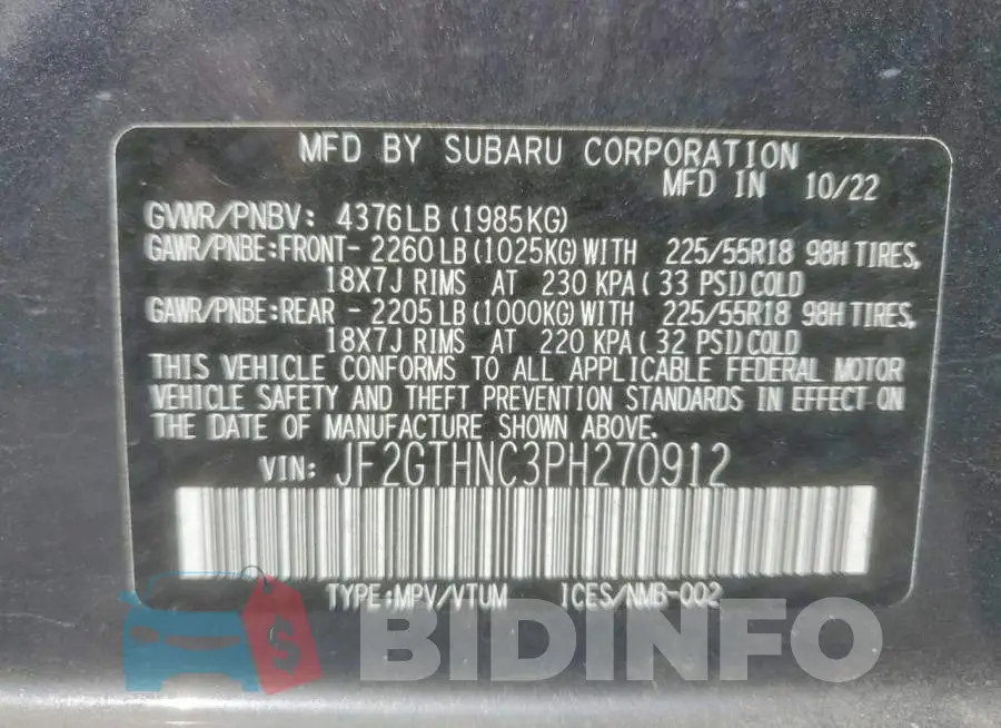 JF2GTHNC3PH270912 Photo# 14