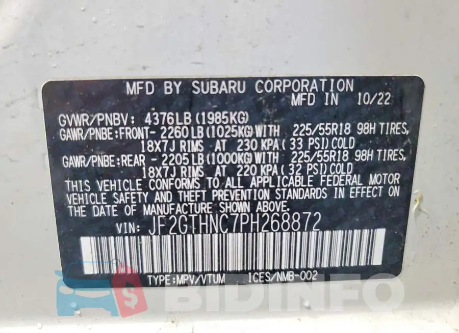 JF2GTHNC7PH268872 Photo# 13