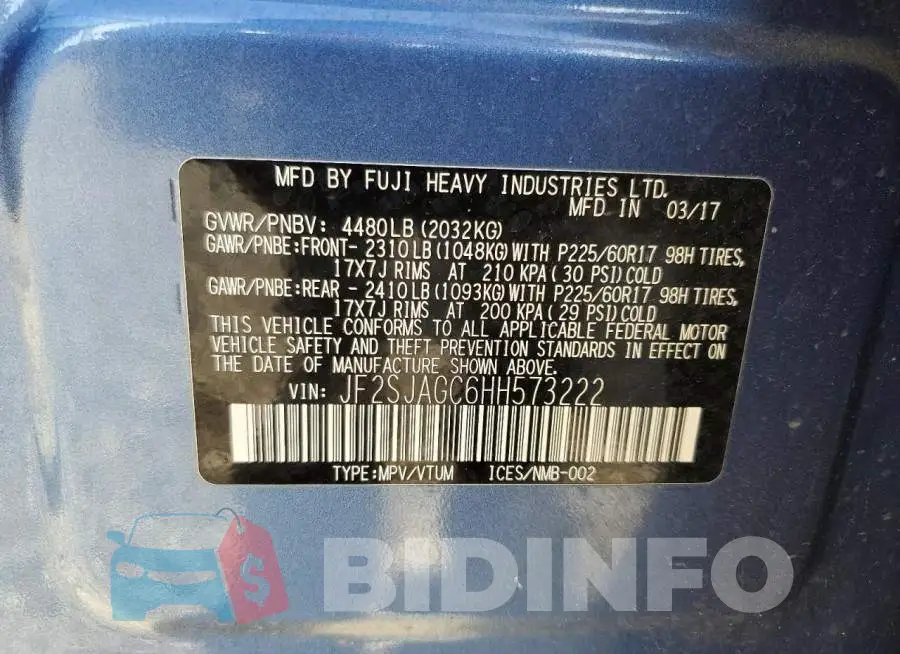 JF2SJAGC6HH573222 Photo# 13