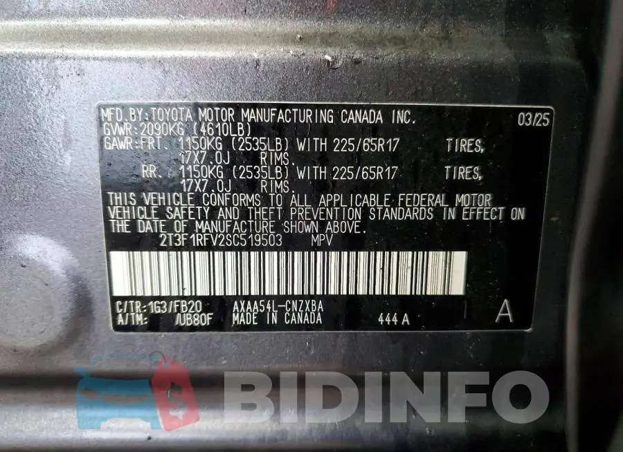 2T3F1RFV2SC519503 Photo# 14