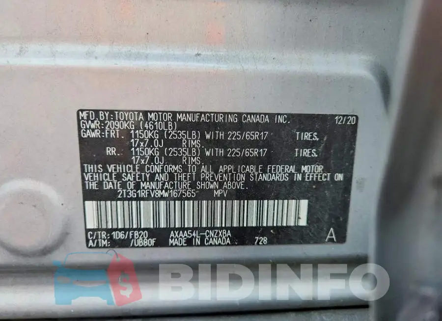 2T3G1RFV8MW167565 Photo# 13