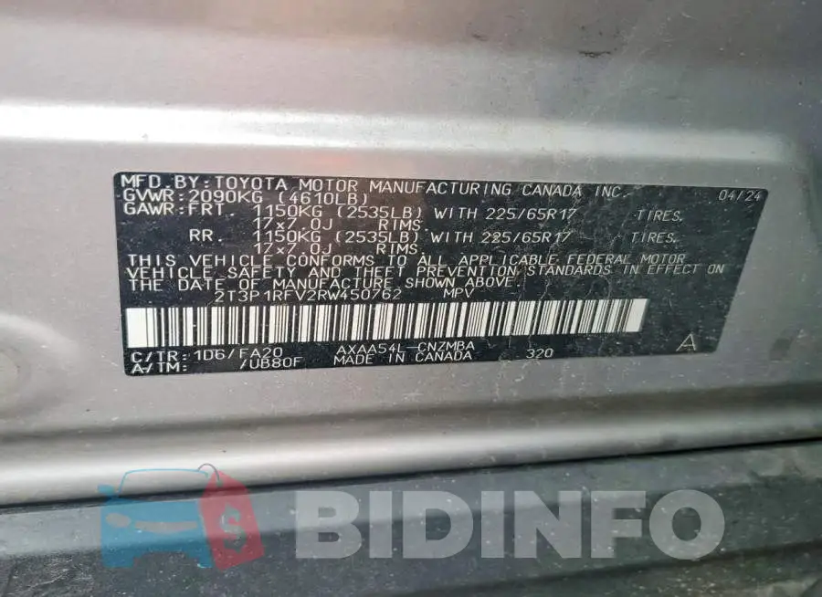2T3P1RFV2RW450762 Photo# 13