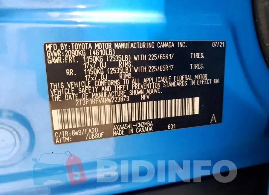 2T3P1RFV4MW223873 Photo# 14
