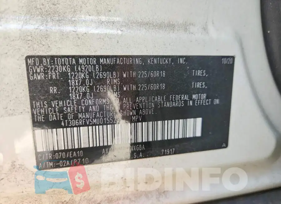 4T3D6RFV5MU015523 Photo# 13