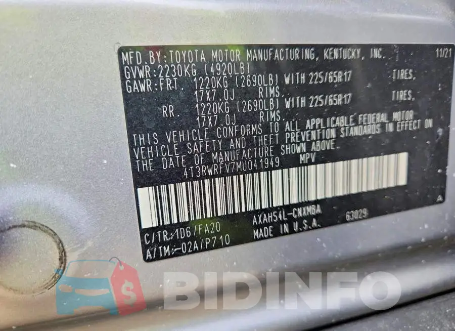 4T3RWRFV7MU041949 Photo# 14