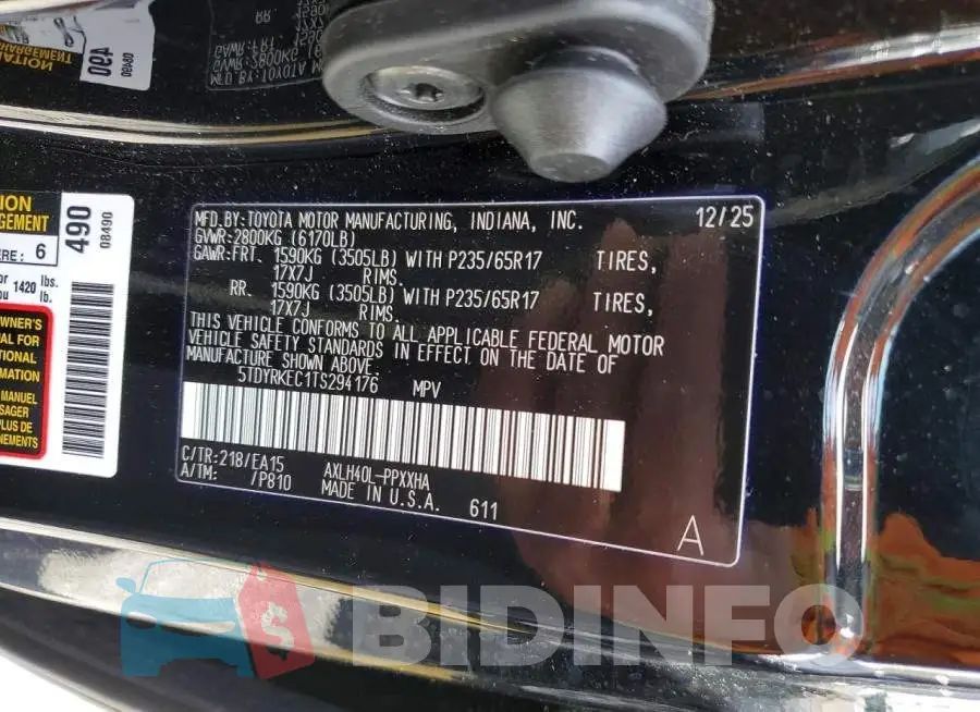 5TDYRKEC1TS294176 Photo# 13