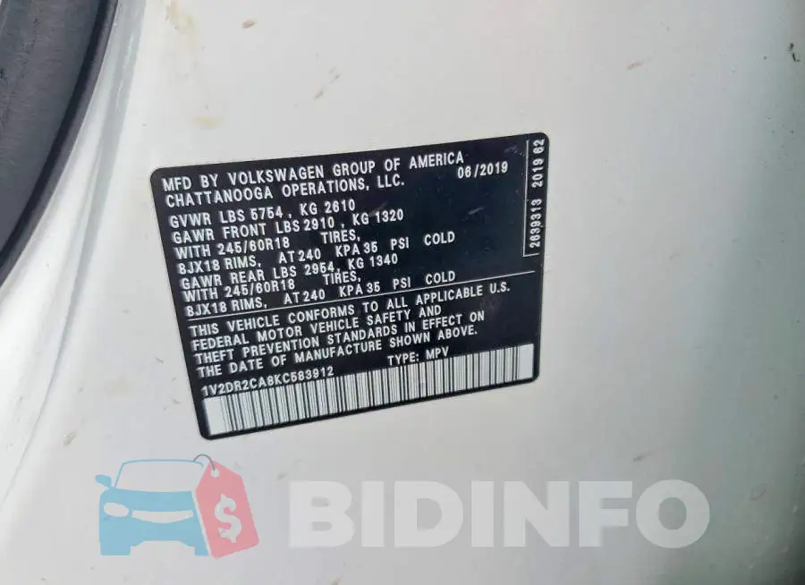 1V2DR2CA8KC583912 Photo# 12