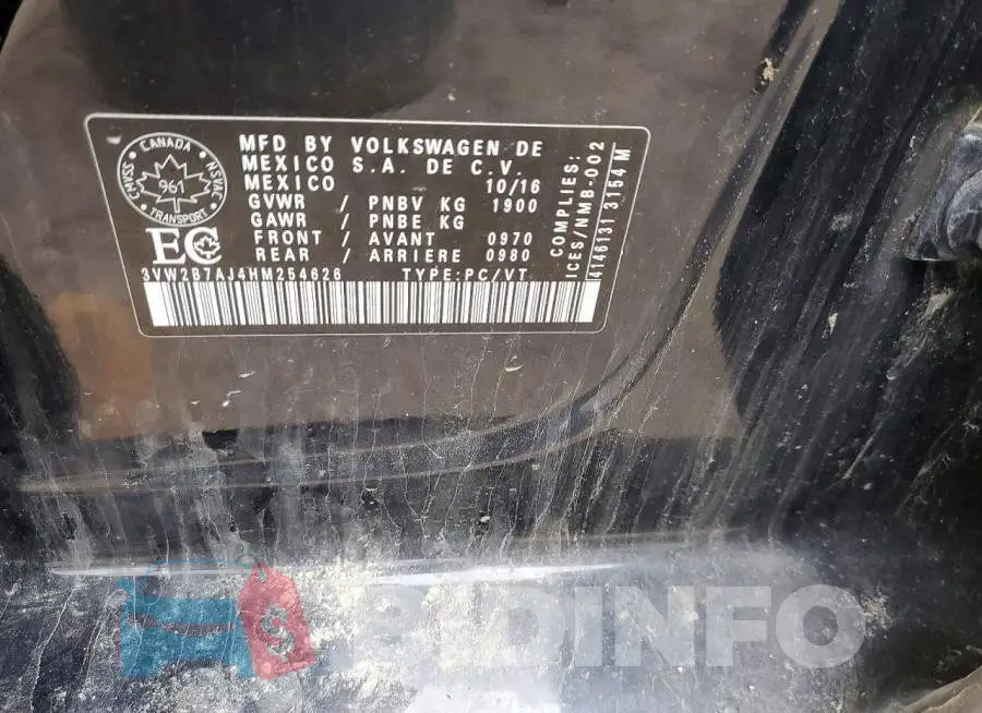 3VW2B7AJ4HM254626 Photo# 12