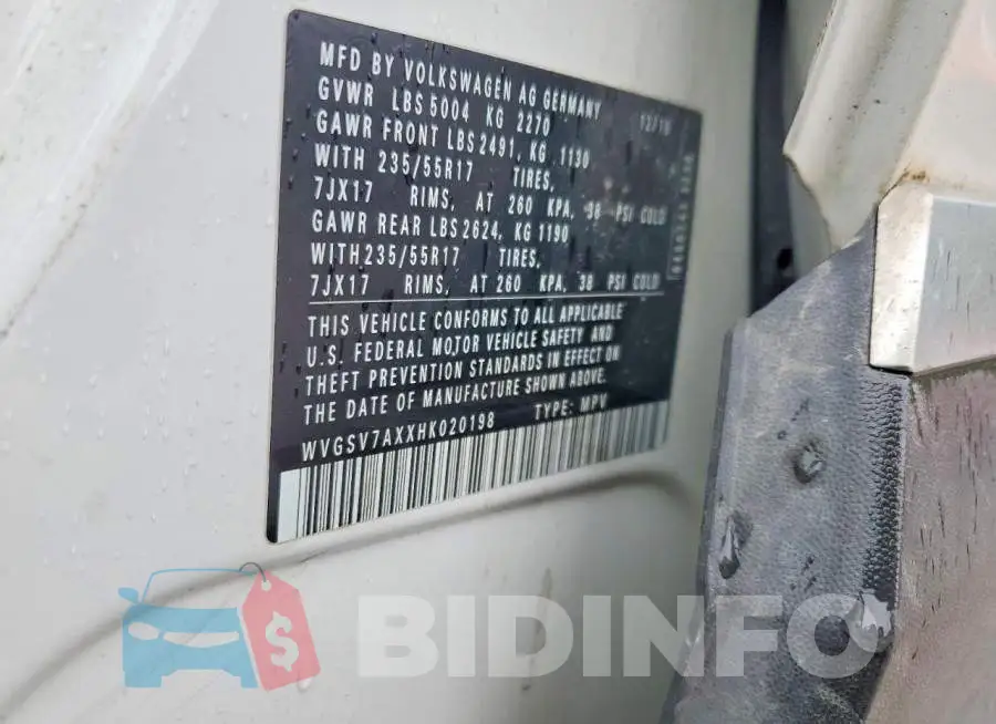 WVGSV7AXXHK020198 Photo# 12