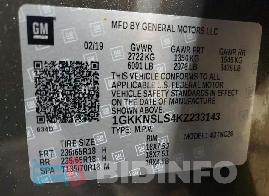 1GKKNSLS4KZ233143 Photo# 13