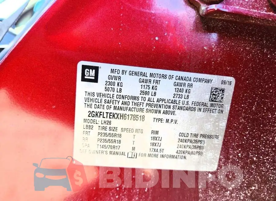 2GKFLTEKXH6178518 Photo# 13
