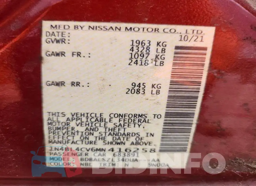 1N4BL4CV6MN416258 Photo# 12