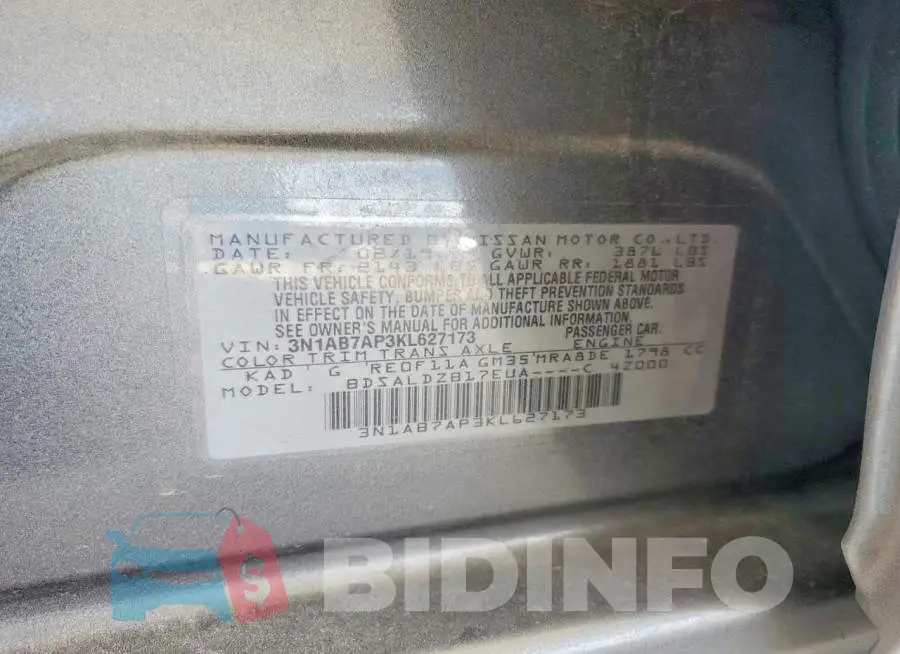 3N1AB7AP3KL627173 Photo# 12