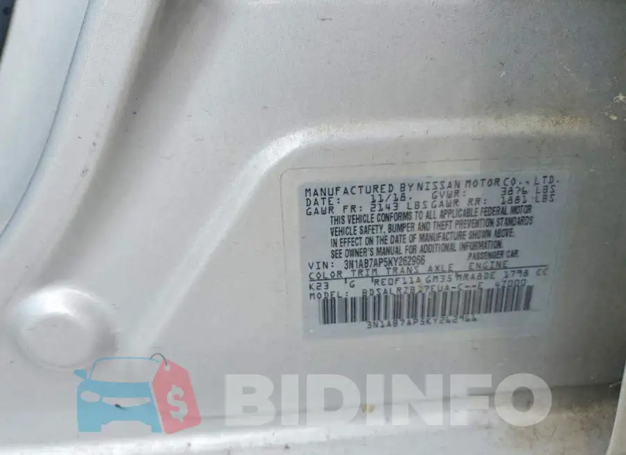 3N1AB7AP5KY262966 Photo# 13