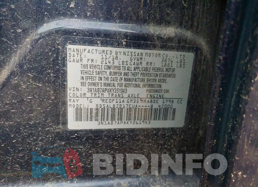 3N1AB7APXKY261943 Photo# 10