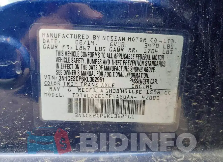 3N1CE2CP6KL362961 Photo# 12