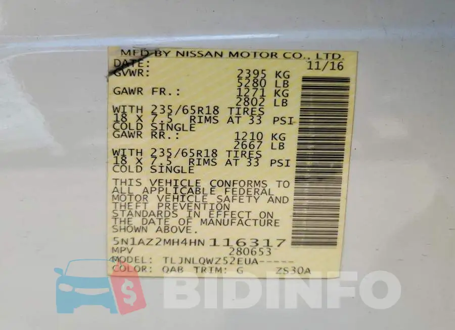 5N1AZ2MH4HN116317 Photo# 12