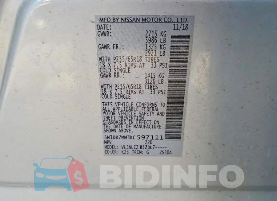 5N1DR2MM3KC597111 Photo# 13