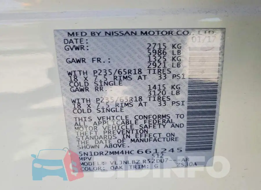 5N1DR2MM4HC661245 Photo# 13