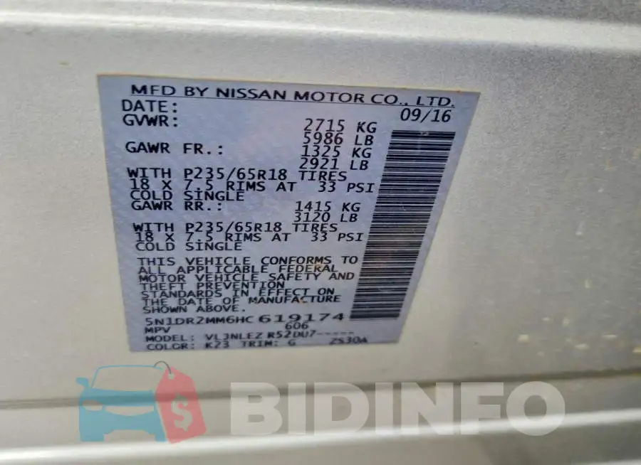 5N1DR2MM6HC619174 Photo# 14