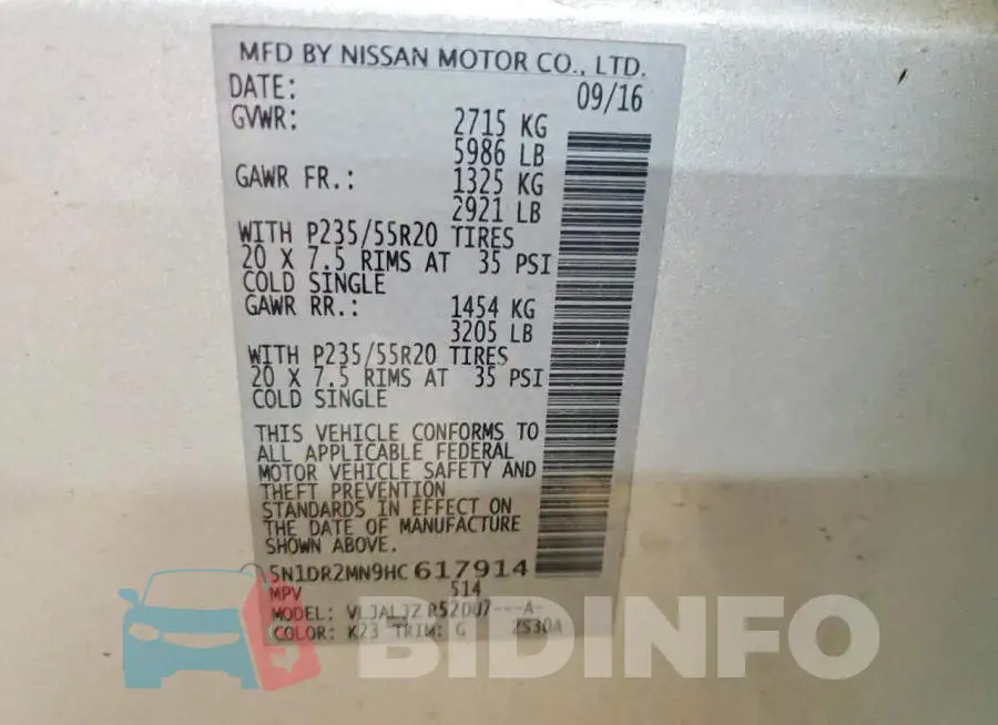 5N1DR2MN9HC617914 Photo# 13