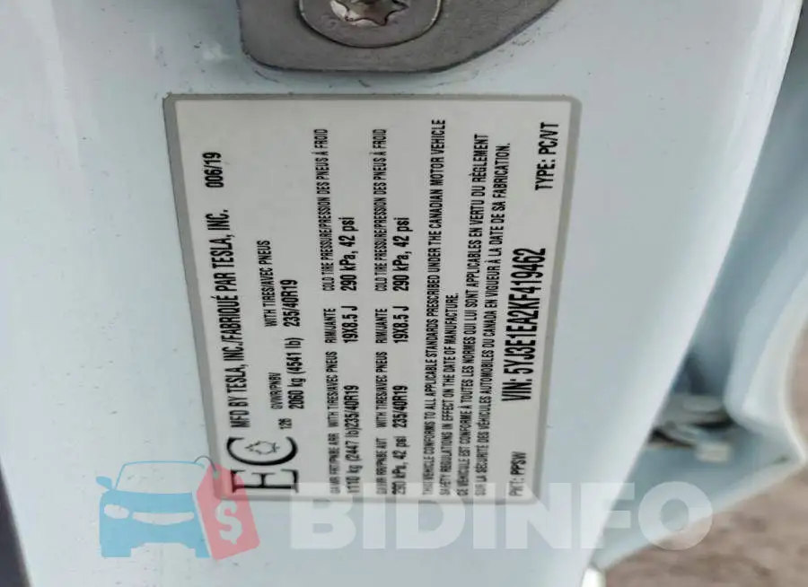 5YJ3E1EA2KF419462 Photo# 12