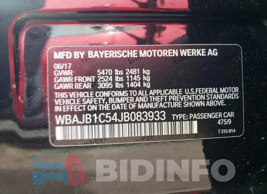 WBAJB1C54JB083933 Photo# 12