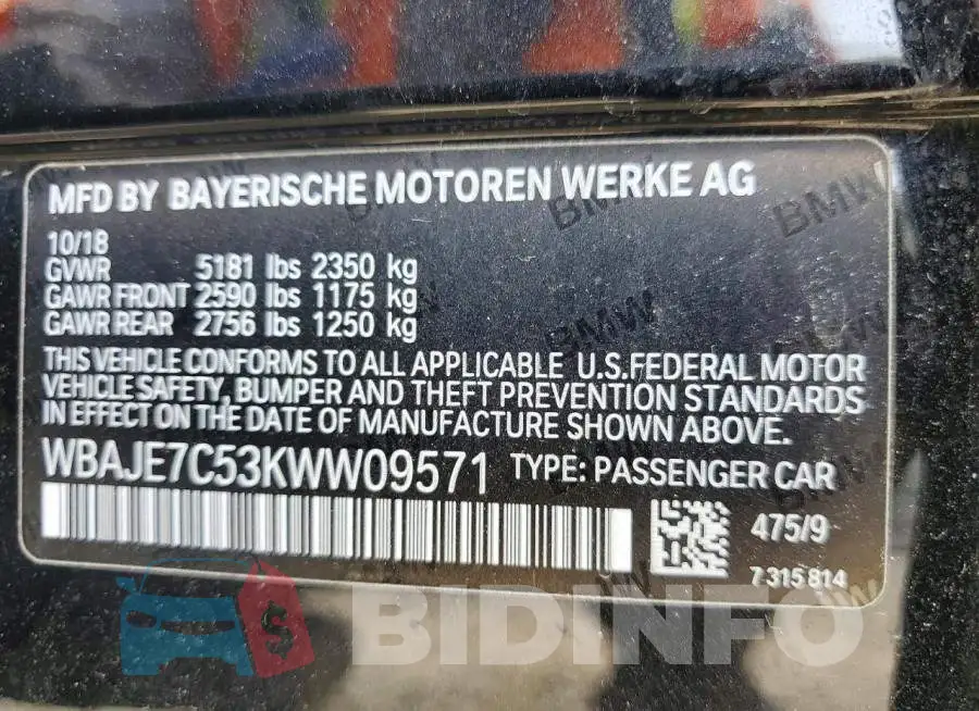WBAJE7C53KWW09571 Photo# 12