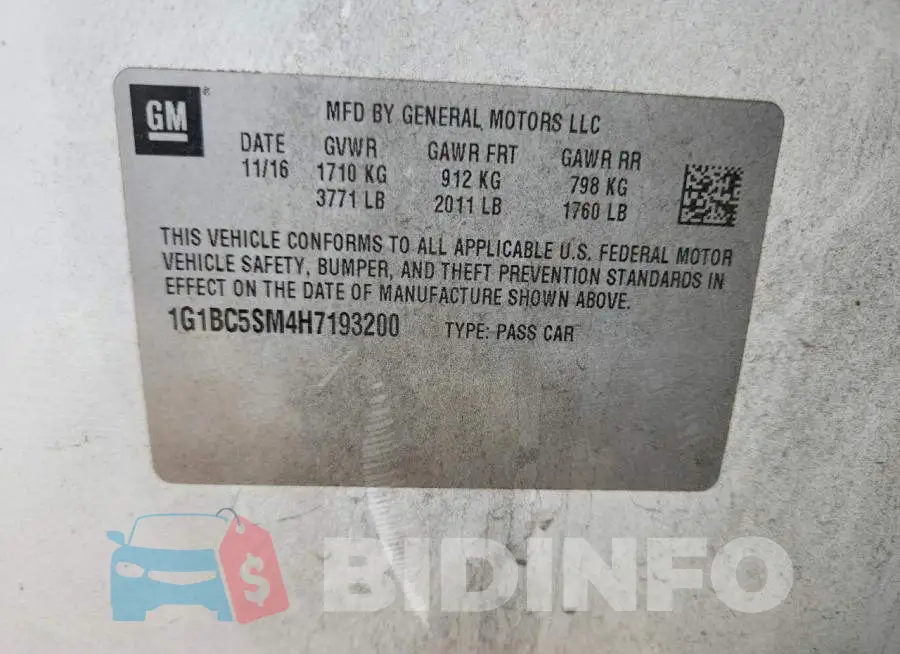 1G1BC5SM4H7193200 Photo# 12