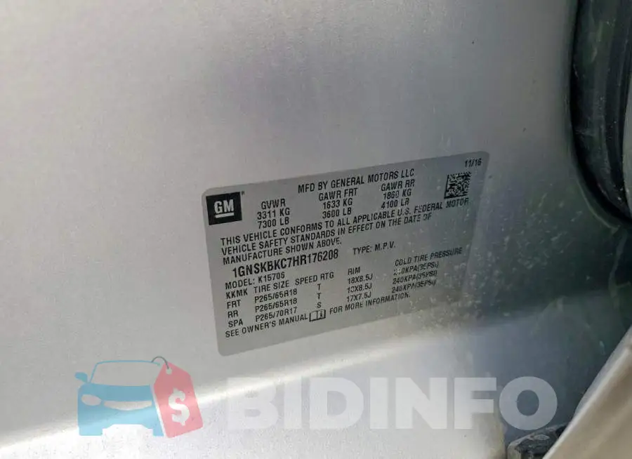 1GNSKBKC7HR176208 Photo# 13