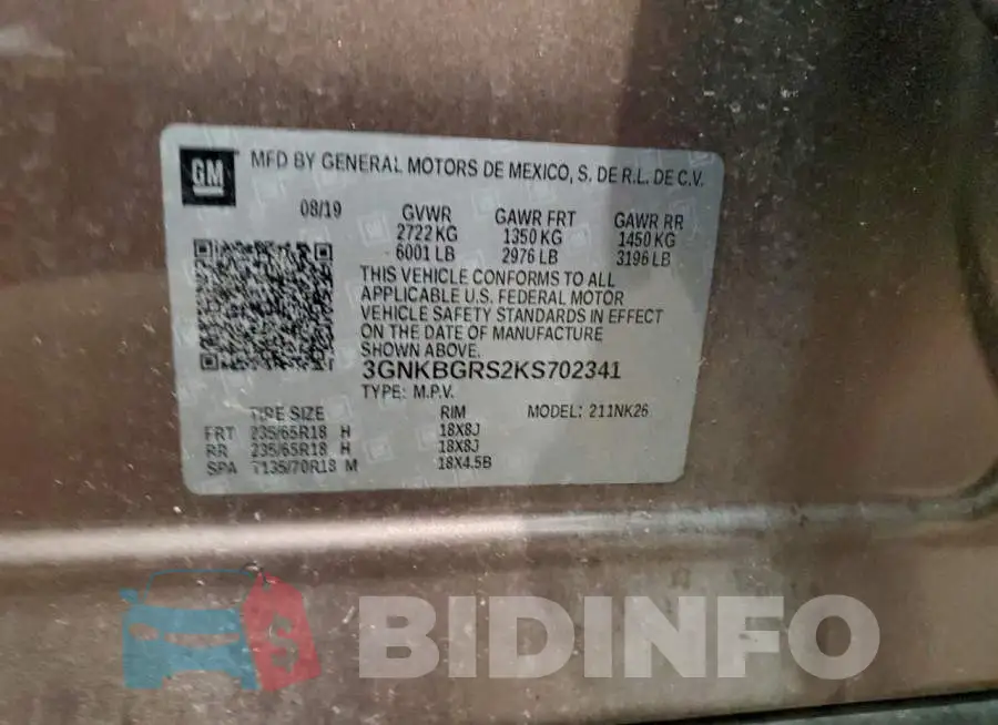 3GNKBGRS2KS702341 Photo# 13