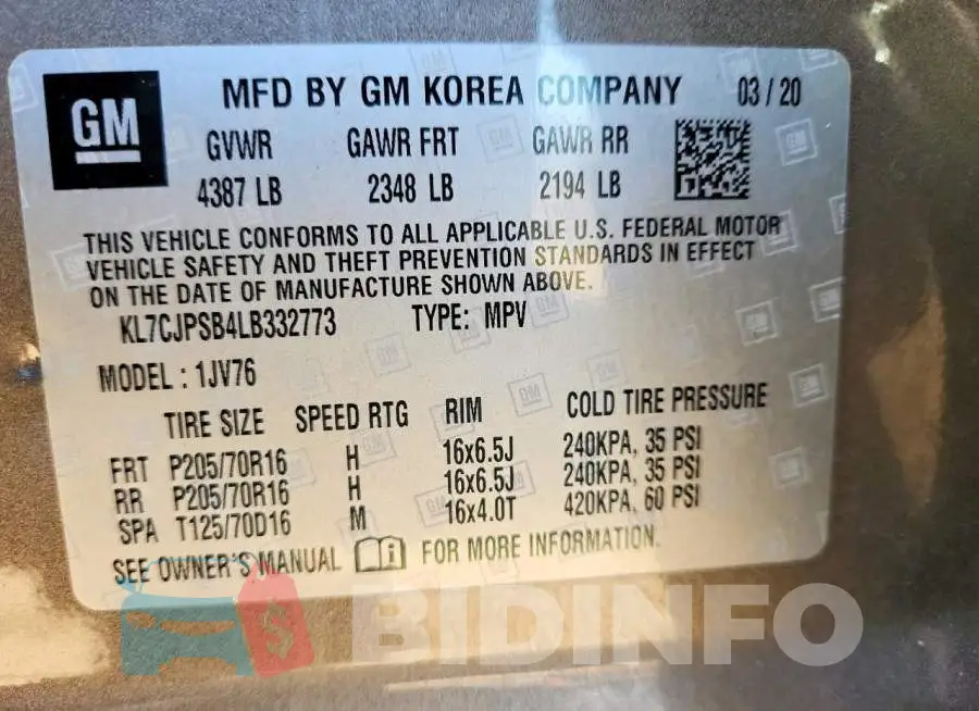 KL7CJPSB4LB332773 Photo# 13