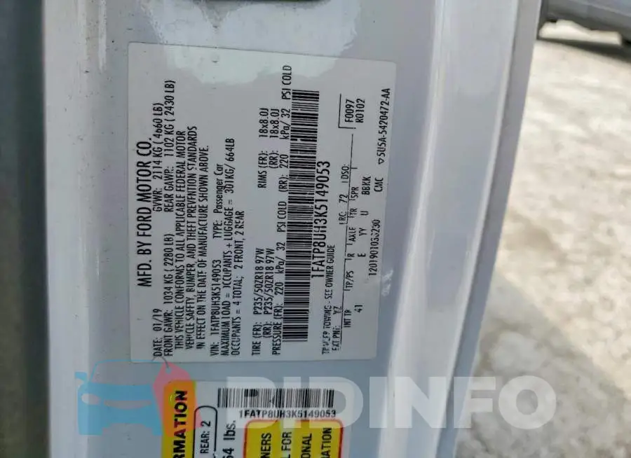 1FATP8UH3K5149053 Photo# 12