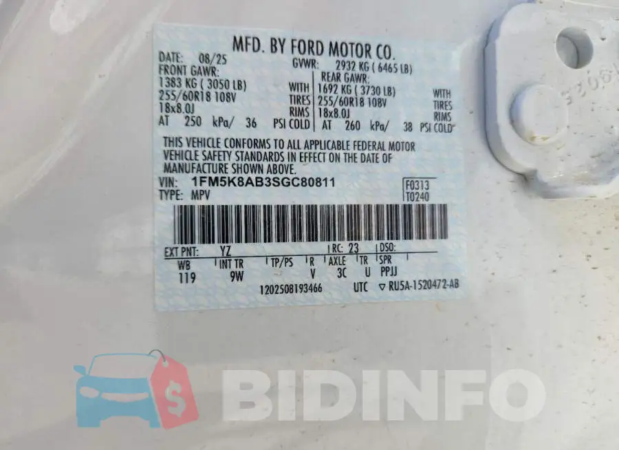 1FM5K8AB3SGC80811 Photo# 12