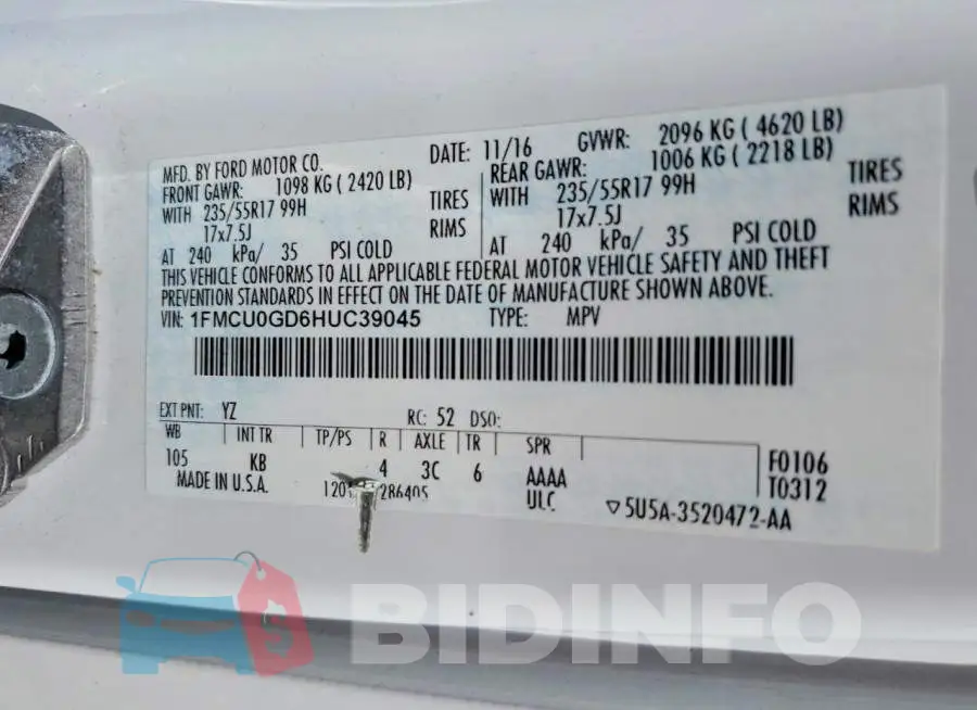 1FMCU0GD6HUC39045 Photo# 13